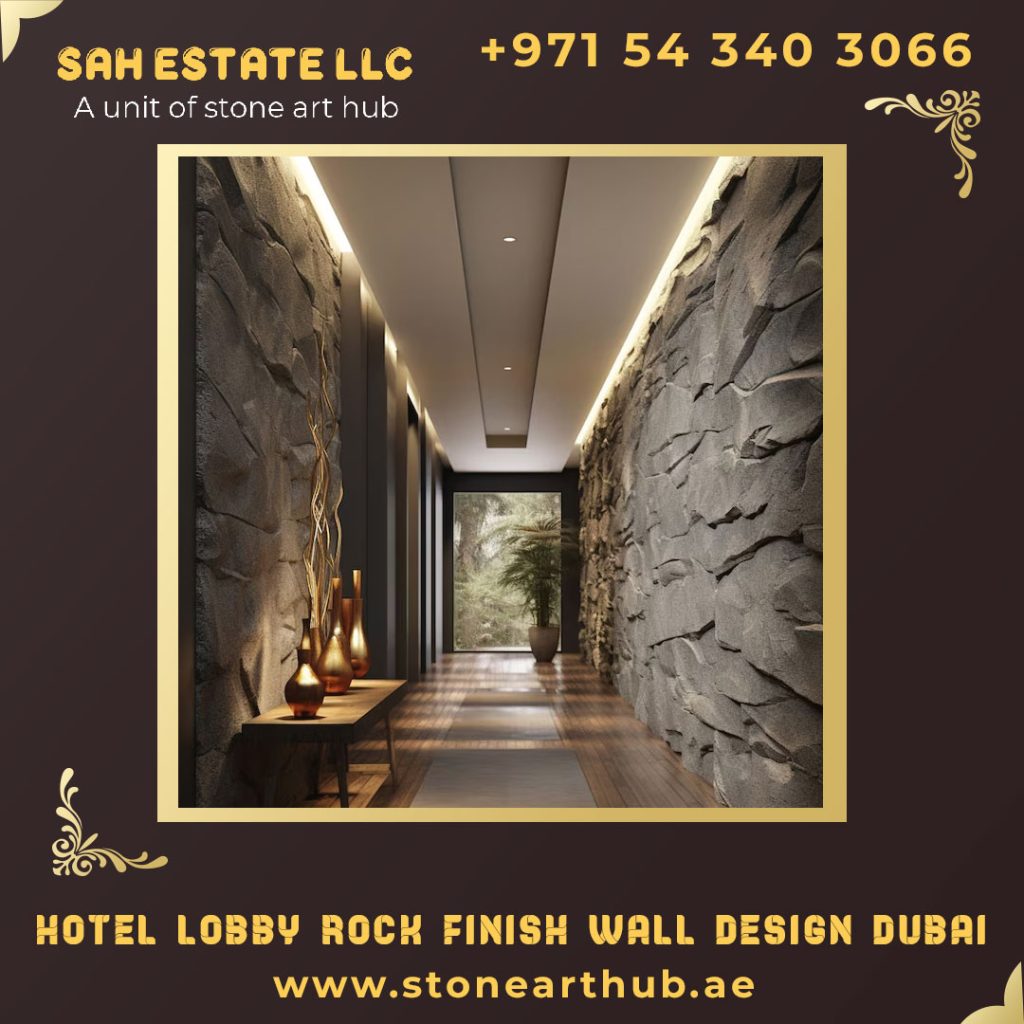 Hotel Lobby Rock Finish Wall Design Dubai