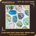 Living Room Rock Finish Wall Design Dubai