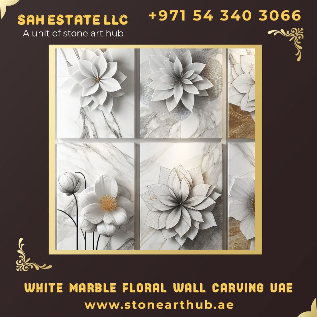 White Marble Floral Wall Carving UAE