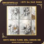 White Marble Floral Wall Carving UAE