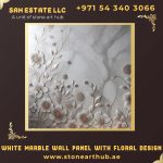 White Marble Wall Panel with Floral Design